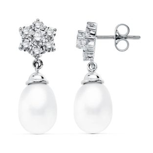 18K PENDIENTES PERLA ORO BLANCO 24X9 MM