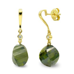 18K PENDIENTES ORO AMARILLO PIEDRA OLIVINA 14 MM CIRCONITA