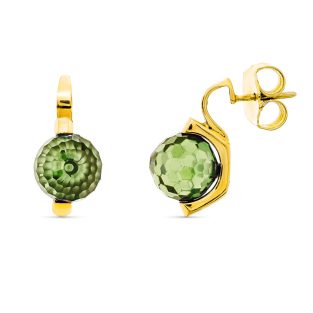 18K PENDIENTES ORO AMARILLO PIEDRA COLOR VERDE 10 MM