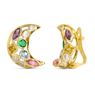 18K PENDIENTES ORO AMARILLO LUNA CIRCONITAS COLOR 14X10 MM CIERRE CATALAN