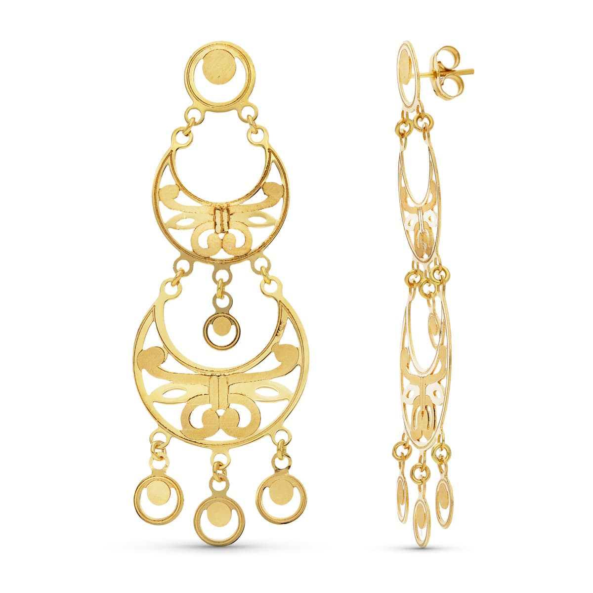 18K PENDIENTES ORO AMARILLO LASER MATE Y BRILLO