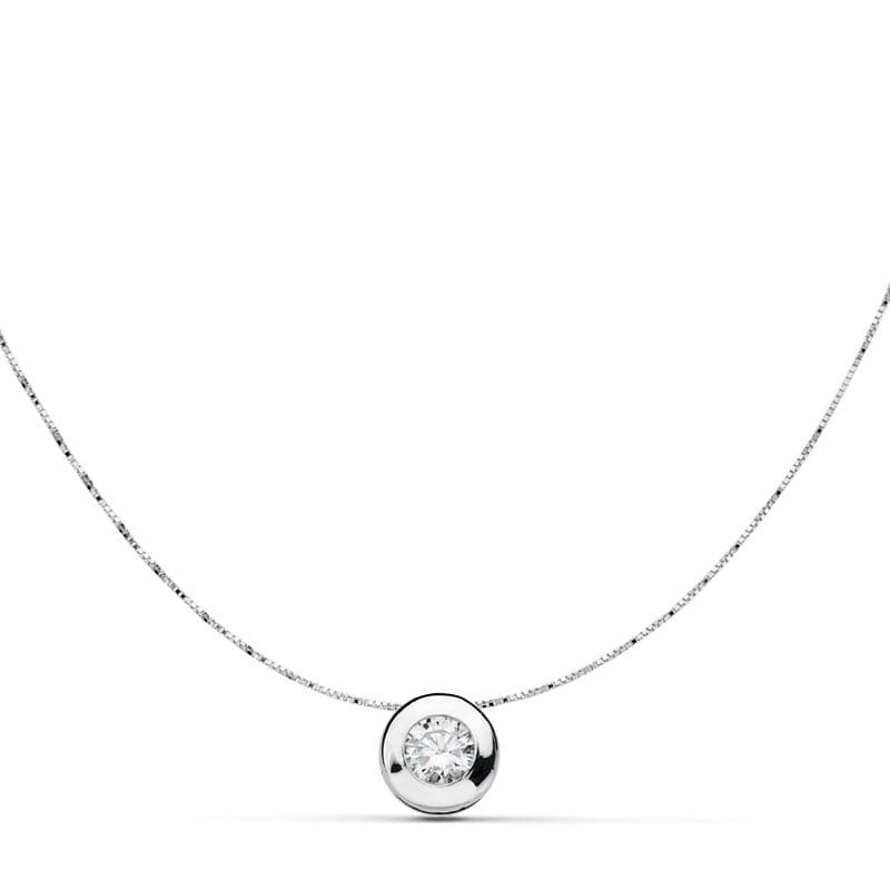 18K COLGANTE CHATON ORO BLANCO 6.5 MM CADENA 42 CM