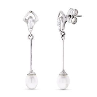 18K PENDIENTES ORO BLANCO LARGOS Y PERLAS