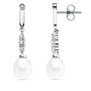 18K PENDIENTES ORO BLANCO PERLA 31X7 MM