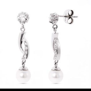 18K PENDIENTES ORO BLANCO Y PERLA CON GARRA DE CIRCONITA
