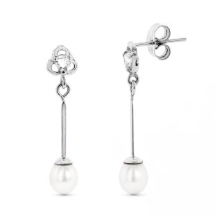 18K PENDIENTES ORO BLANCO CON CIRCONITAS Y PERLA CIERRE PRESION
