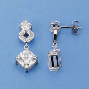 18K PENDIENTES ORO BLANCO CIRCONITAS 26X11 MM