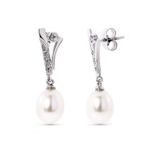 18K PENDIENTES ORO BLANCO PERLA PERA Y CIRCONITA