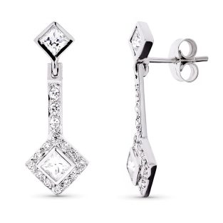 18K PENDIENTES ORO BLANCO LARGOS CIRCONITAS 24X9 MM