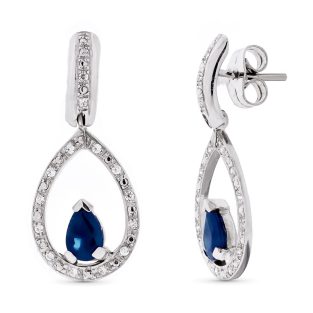 18K PENDIENTES ORO BLANCO PIEDRA FINA ZAFIRO 6X4 MM