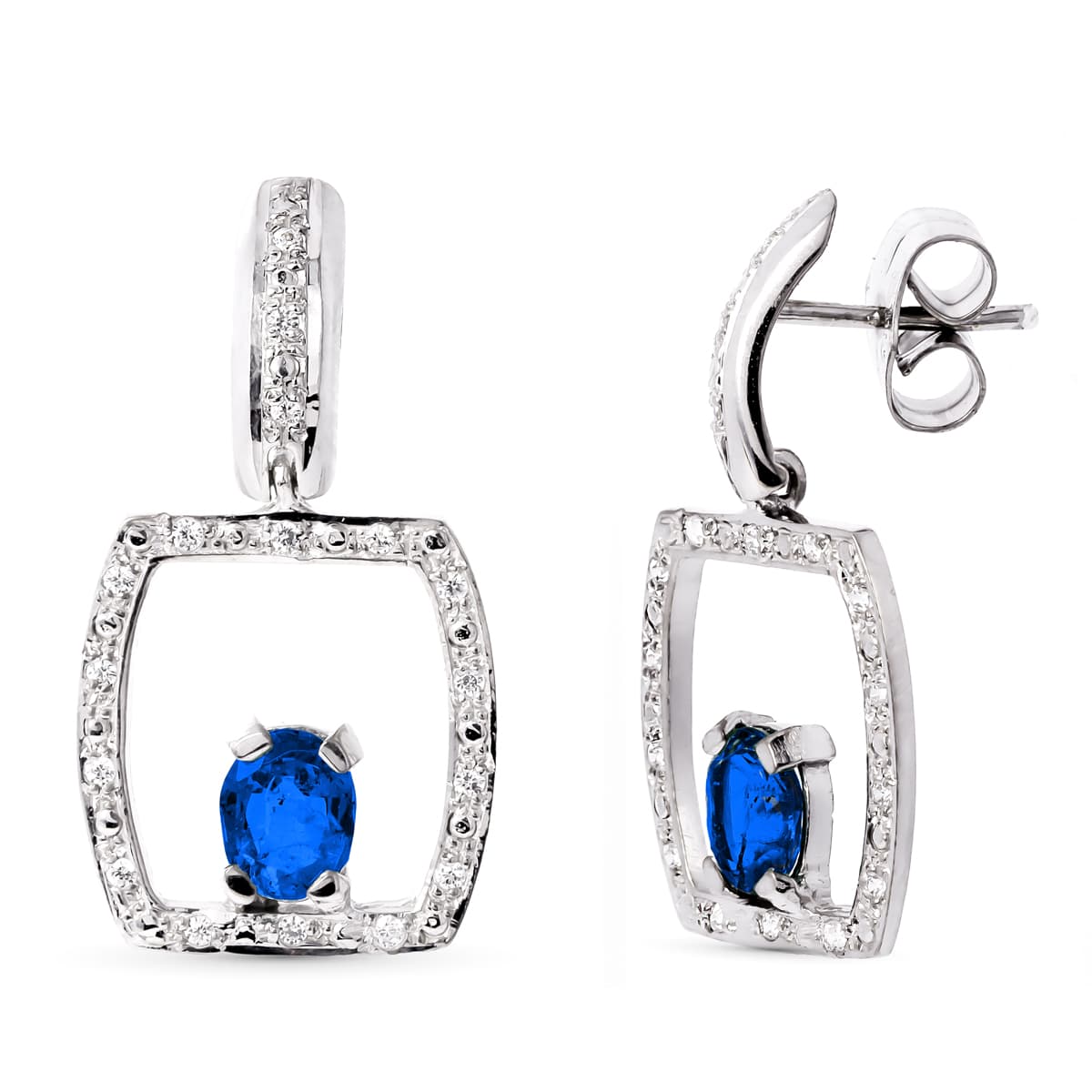 18K PENDIENTES ORO BLANCO ZAFIRO 5X4 MM