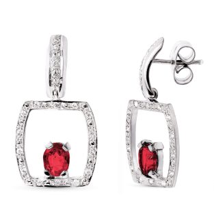 18K PENDIENTES ORO BLANCO RUBI 5X4 MM