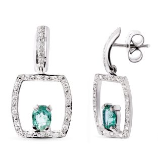 18K PENDIENTES ORO BLANCO ESMERALDA 5X4 MM