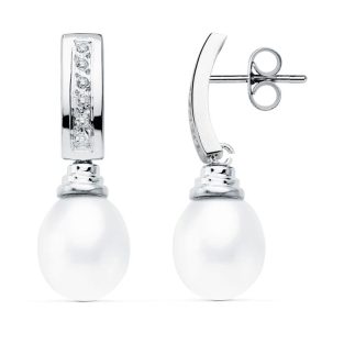 18K PENDIENTES ORO BLANCO PERLA 30X9 MM