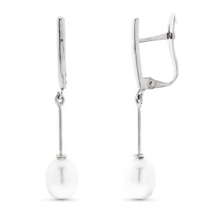 18K PENDIENTES ORO BLANCO CON PERLA 30X5 MM CIERRE CATALAN