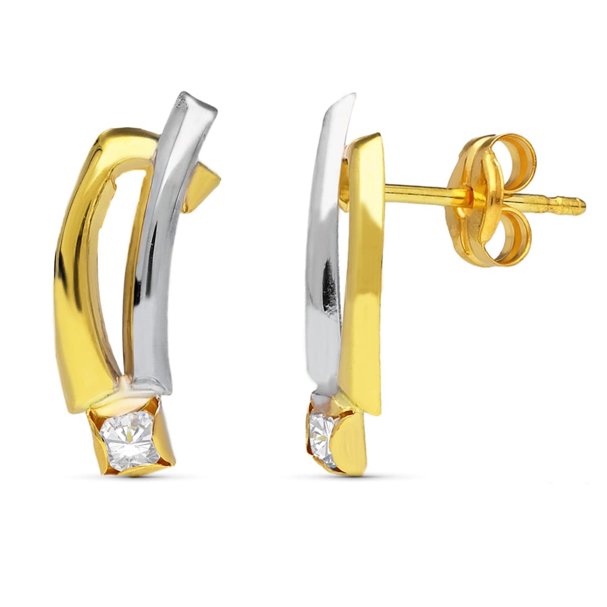 18K PENDIENTES ORO BICOLOR BANDAS 15X5 MM