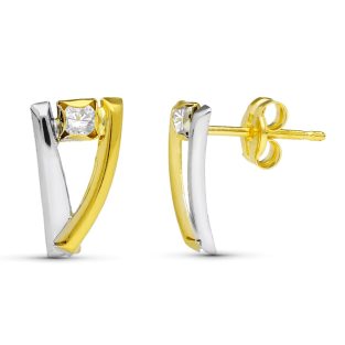 18K PENDIENTES BANDAS ORO BICOLOR 12X5 MM