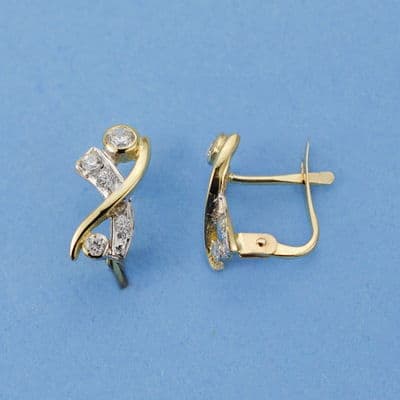 18K PENDIENTES ORO BICOLOR CIRCONITAS 10X5 MM