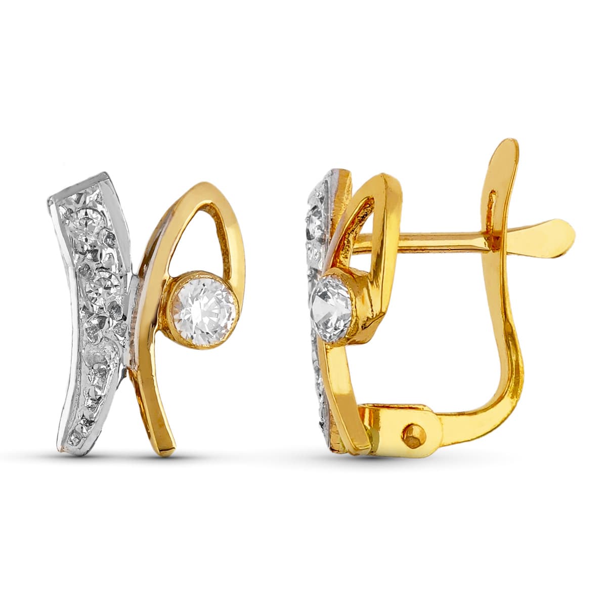 18K PENDIENTES ORO BICOLOR CIRCONITAS 10X7 MM