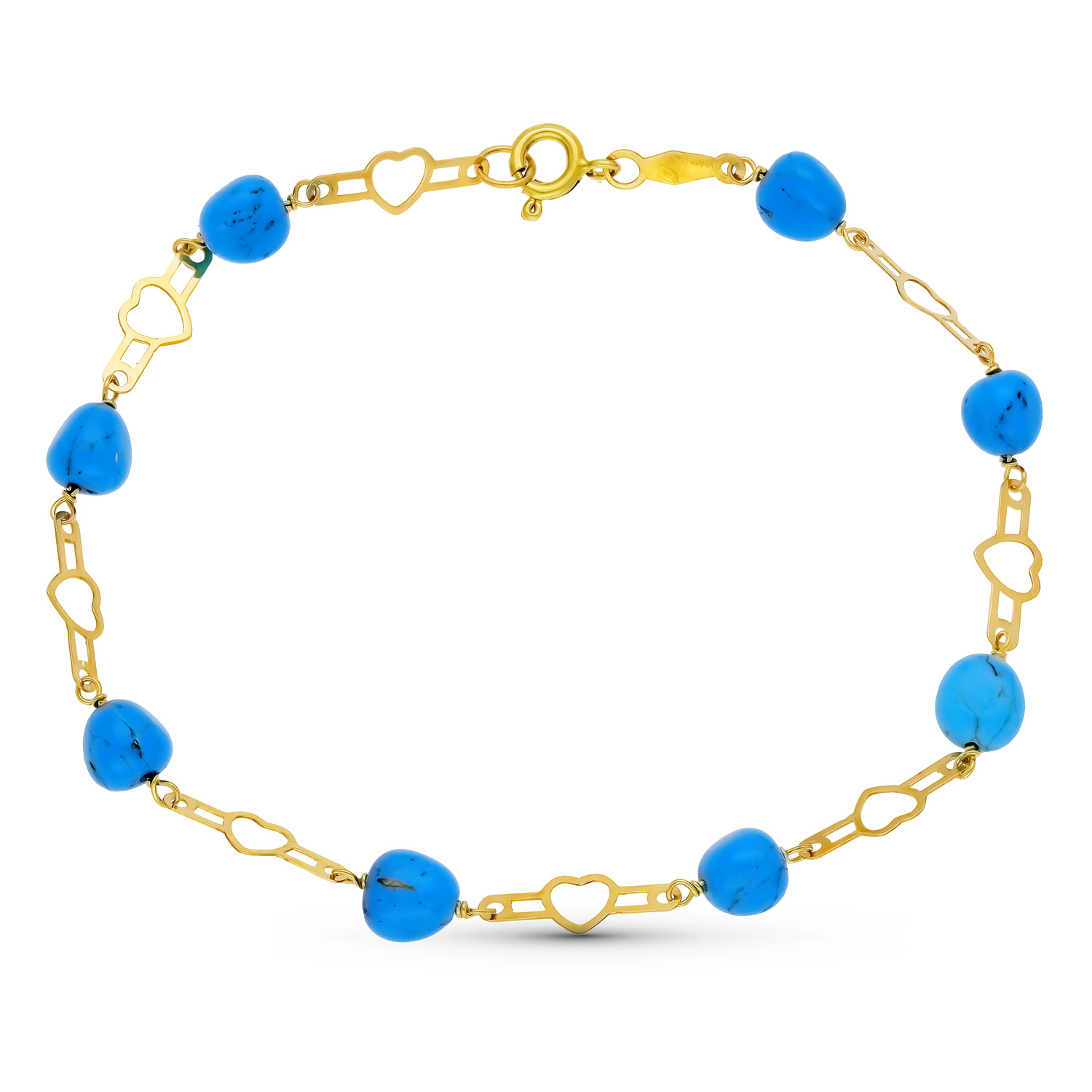 18K PULSERA ORO AMARILLO TURQUESAS MOTIVOS 19 CM