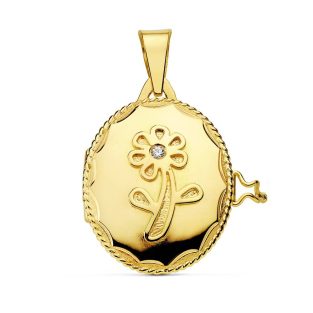 18K GUARDAPELO DIJE PORTAFOTOS FLOR CIRCONITA 22X19 MM