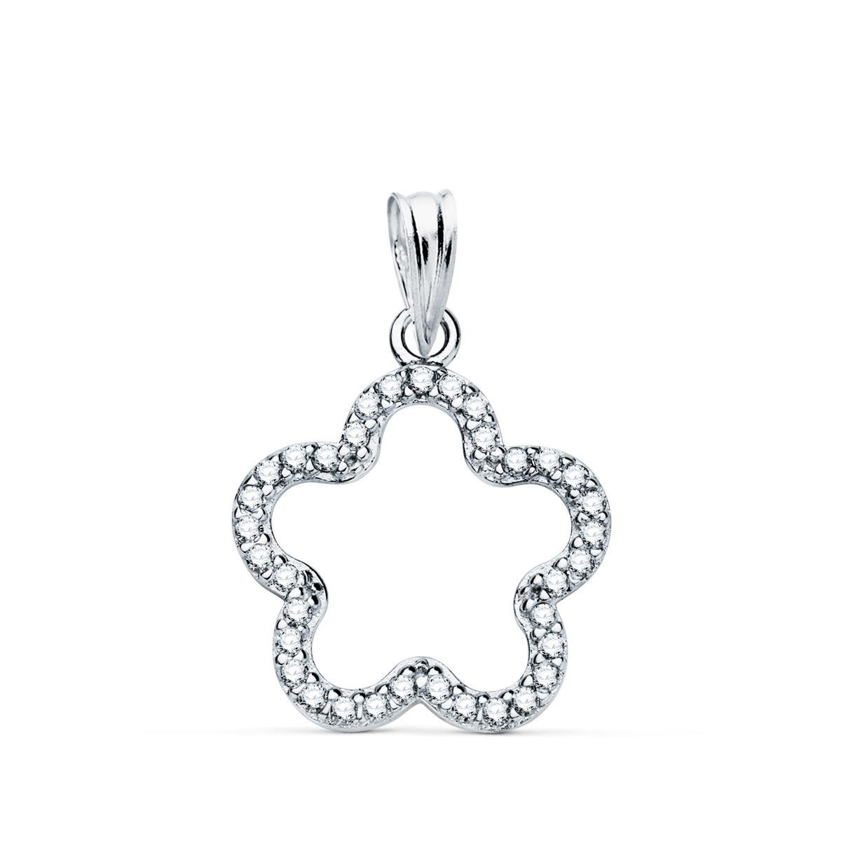 18K COLGANTE ORO BLANCO FLOR CIRCONITAS 16 X 16 MM