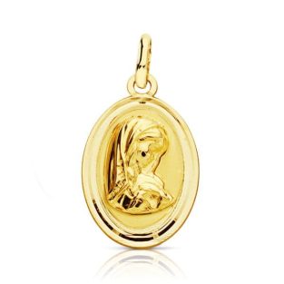 18K MEDALLA VIRGEN NIÑA OVAL BISEL LISO 19X12 MM