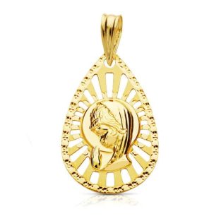 18K MEDALLA VIRGEN NIÑA CERCO CALADO 22X19 MM