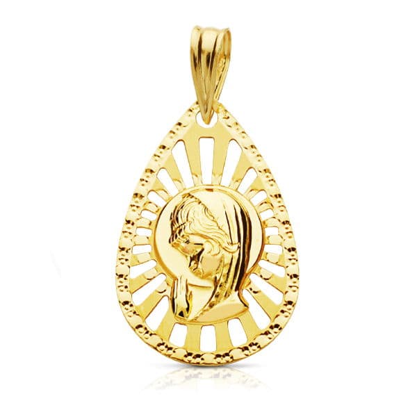18K MEDALLA VIRGEN NIÑA CERCO CALADO 22X19 MM