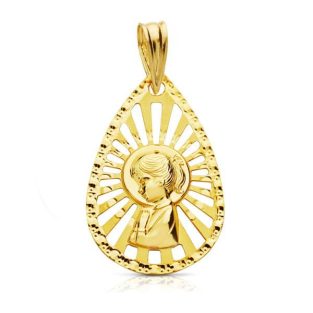 18K MEDALLA VIRGEN NIÑA CERCO CALADO 22X19 MM