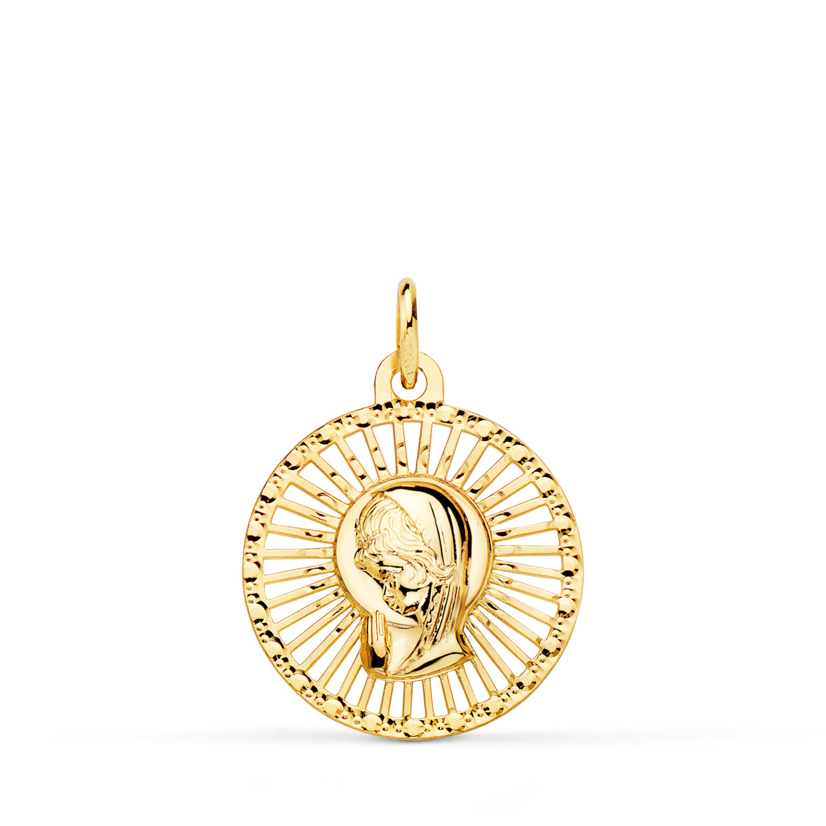 18K MEDALLA VIRGEN NIÑA CERCO CALADO 20X18 MM