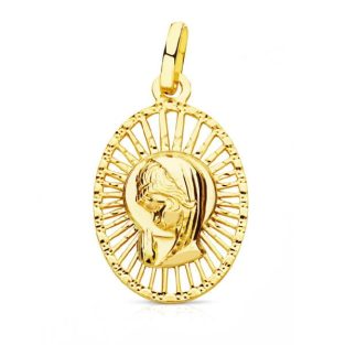 18K MEDALLA VIRGEN NIÑA CERCO CALADO 22X14 MM