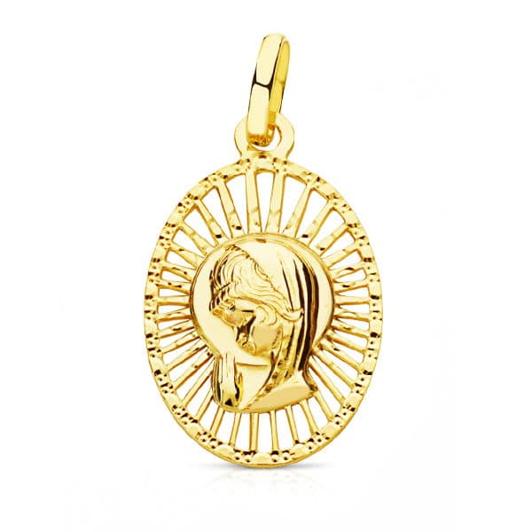 18K MEDALLA VIRGEN NIÑA CERCO CALADO 22X14 MM