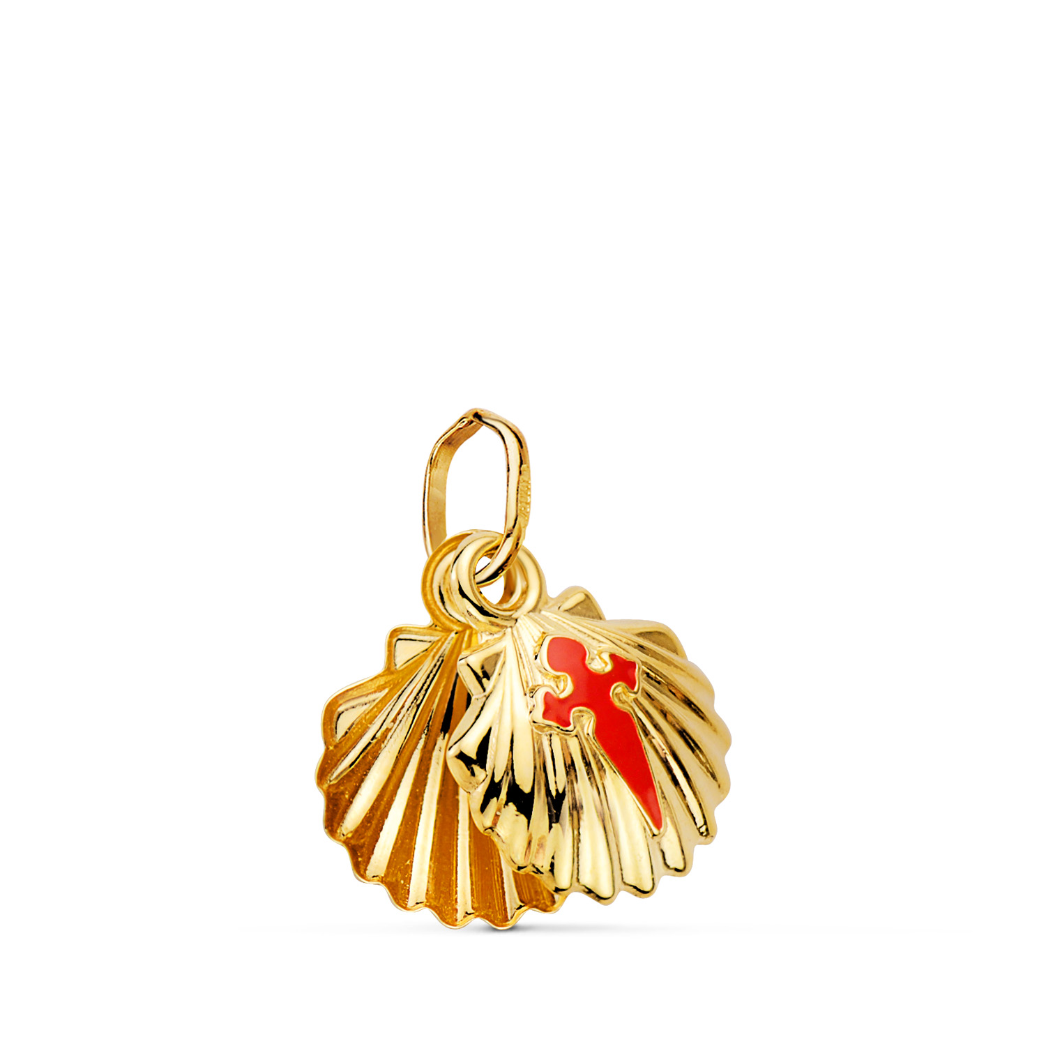 18K COLGANTE ORO AMARILLO CONCHA DE SANTIAGO DOBLE 10X10 MM