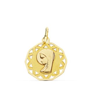 18K MEDALLA VIRGEN NIÑA CALADA 18 MM