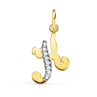 18K COLGANTE ORO BICOLOR LETRA K CIRCONITAS 15 X 10 MM