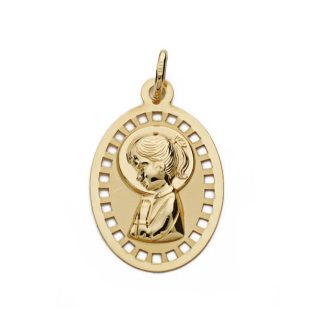 18K MEDALLA VIRGEN NIÑA CALADA 23X14 MM