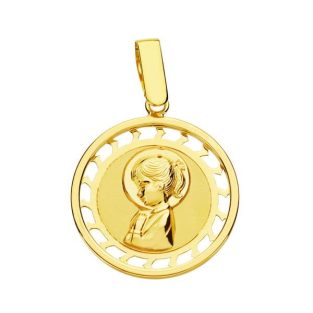18K MEDALLA VIRGEN NIÑA CERCO CALADO 17 MM