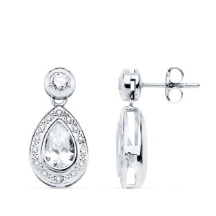 18K PENDIENTES ORO BLANCO CIRCONITAS 19X9 MM