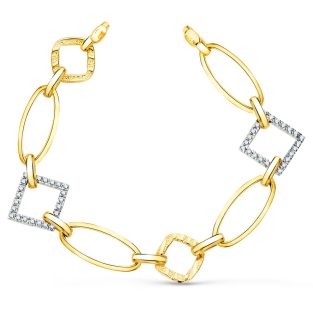 18K PULSERA ORO BICOLOR ESLABONES Y CIRCONITAS ANCHO 16 MM LARGO 17 CM