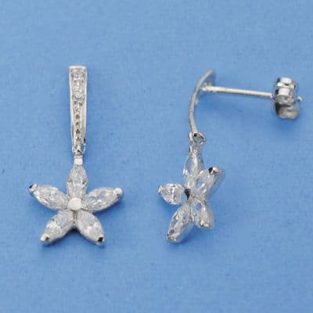 18K PENDIENTES ORO BLANCO FLOR PRESION. 20X9 MM