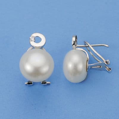 18K PENDIENTES ORO BLANCO PERLA 10 MM 15X10 MM