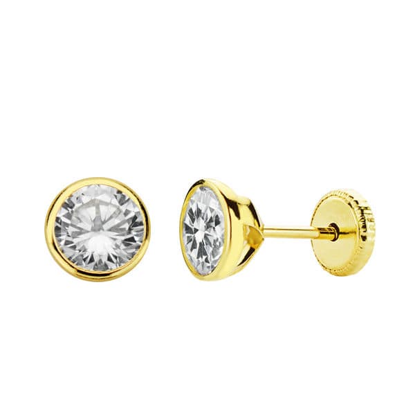 18K PENDIENTES ORO AMARILLO REDONDOS CIRCONITAS 5 MM