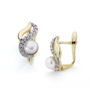 18K PENDIENTES BICOLOR PERLA 12X6 MM