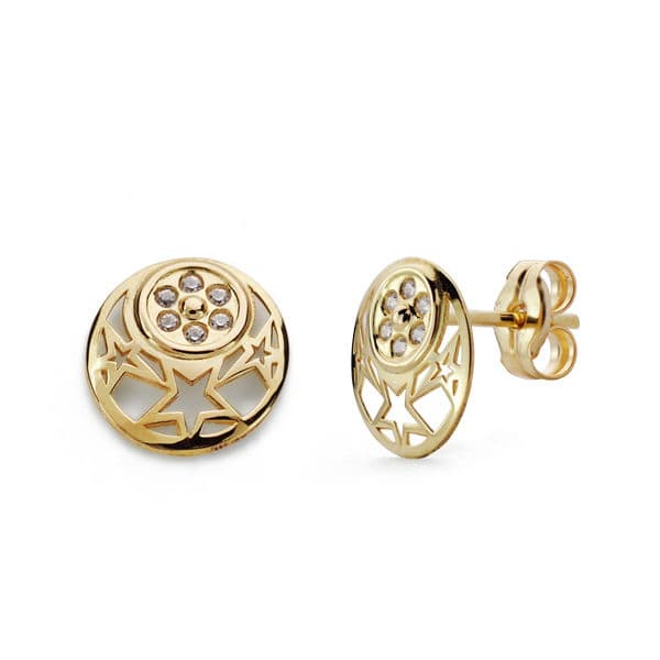 18K PENDIENTES CALADOS CIRCONITAS 8 MM