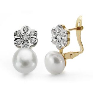 18K PENDIENTES PERLA 7 MM Y FLOR CATALAN
