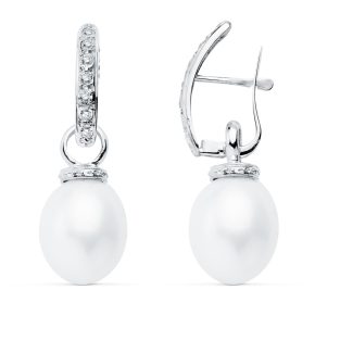 18K PENDIENTES ORO BLANCO PERLA 30X10 MM