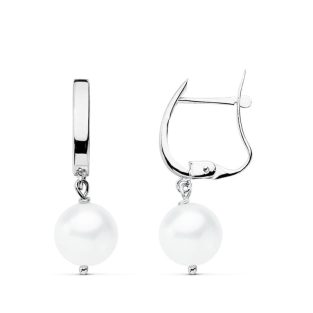 18K PENDIENTES ORO BLANCO PERLA 25X7.5 MM