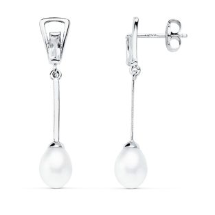 18K PENDIENTES ORO BLANCO PERLA 31X5 MM