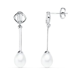 18K PENDIENTES ORO BLANCO PERLA 29X6 MM